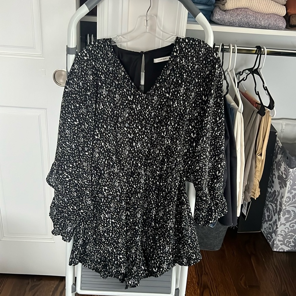 Caramela black spotted romper, size small